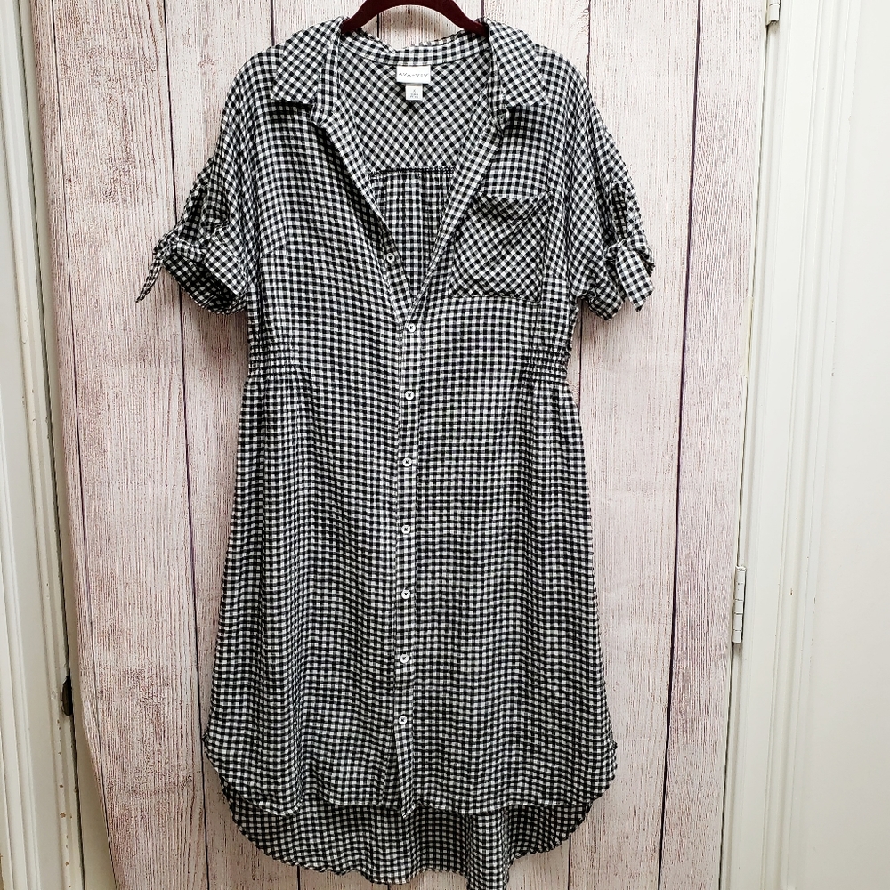 AVI VIV High Low Cold Shoulder B+W Checkered Dress